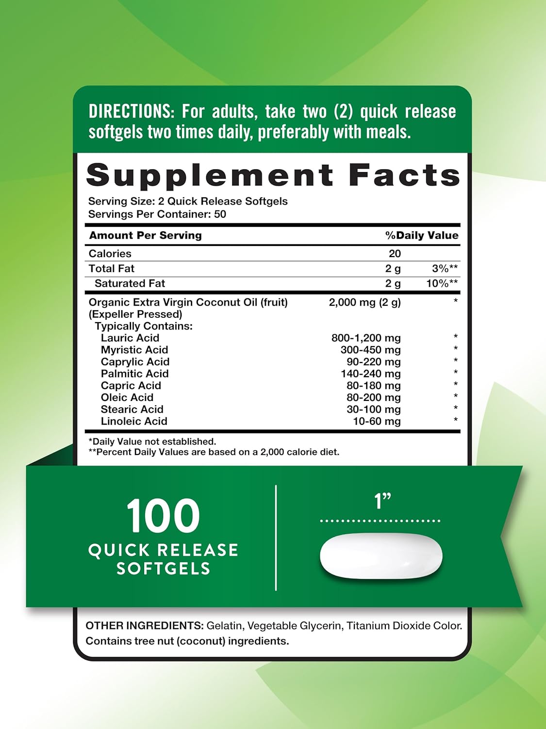 Suplemento de Aceite de Coco | Nature's Truth | 100 Softgels