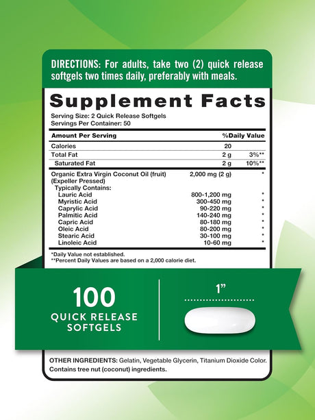 Suplemento de Aceite de Coco | Nature's Truth | 100 Softgels