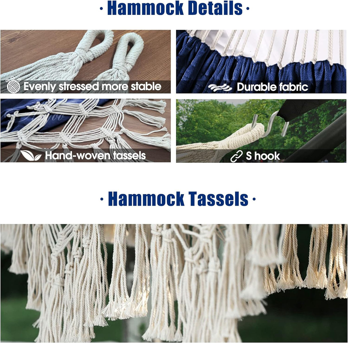 Hamaca Anyoo Garden Algodón Deluxe con Tassels, 450lbs