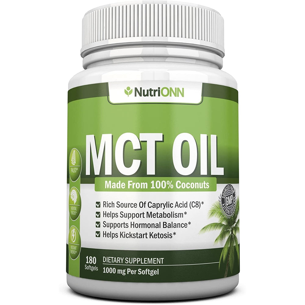 Suplemento Aceite MCT  Hecho de cocos 100% orgánicos 180 cáp
