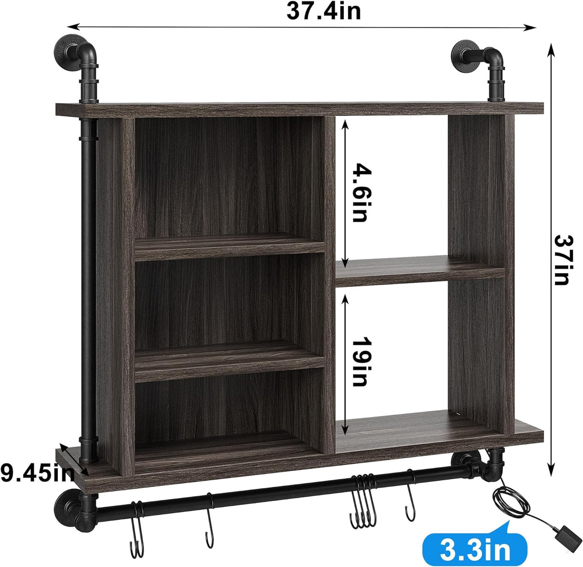 Estanterías flotantes REIBII con LED, 37 H, 110 LBS, S-Hook