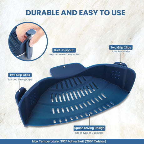 Colador de silicona con clip azul NutriChef NCCW14SBLUSDRA