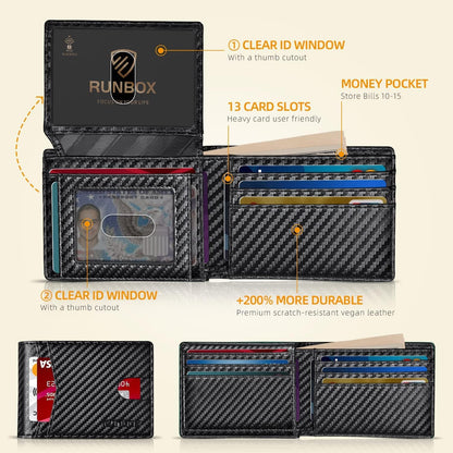 Billetera RUNBOX para Hombre Slim RFID con 2 Ventanas ID