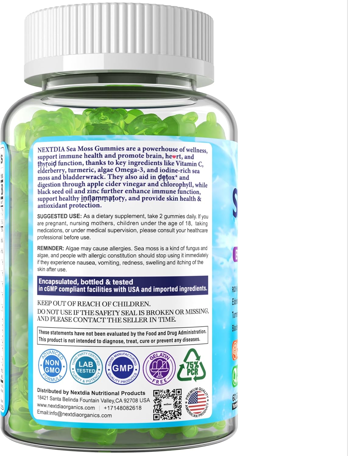Gominolas de Sea Moss + Omega-3 Vegan USA Orgánico 120 Cts
