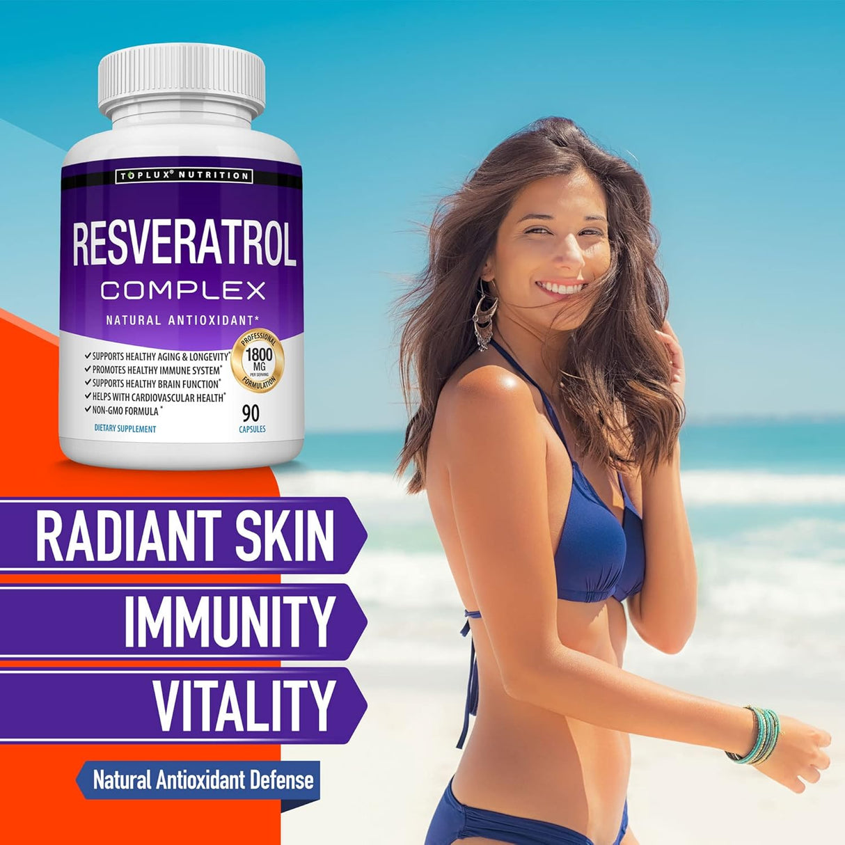 Suplemento de resveratrol 1800 mg Complejo antioxidante 90u