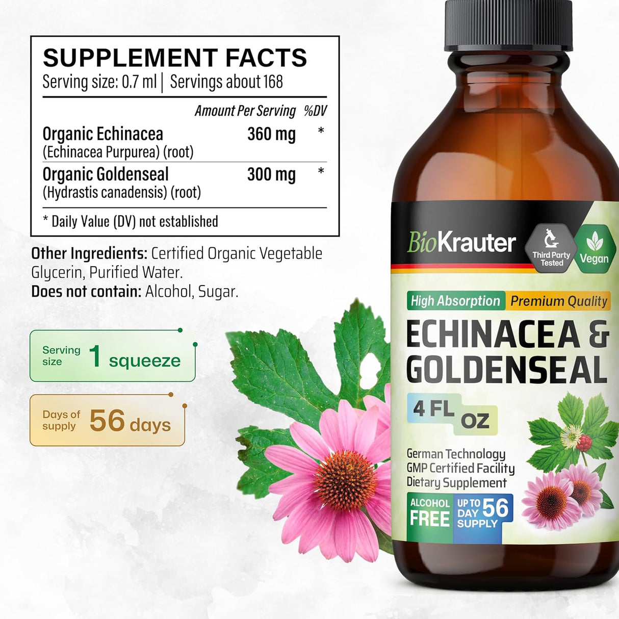 BIO KRAUTER Extracto de Echinacea y Raíz de Goldenseal, 4 Oz