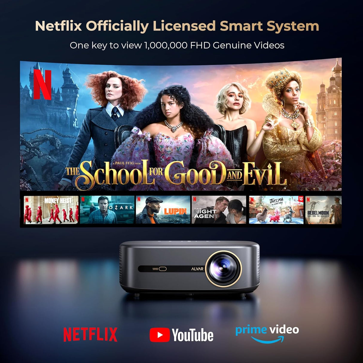 Proyector Alvar 4K con WiFi, Bluetooth, 1080P, HDR10+, 30W