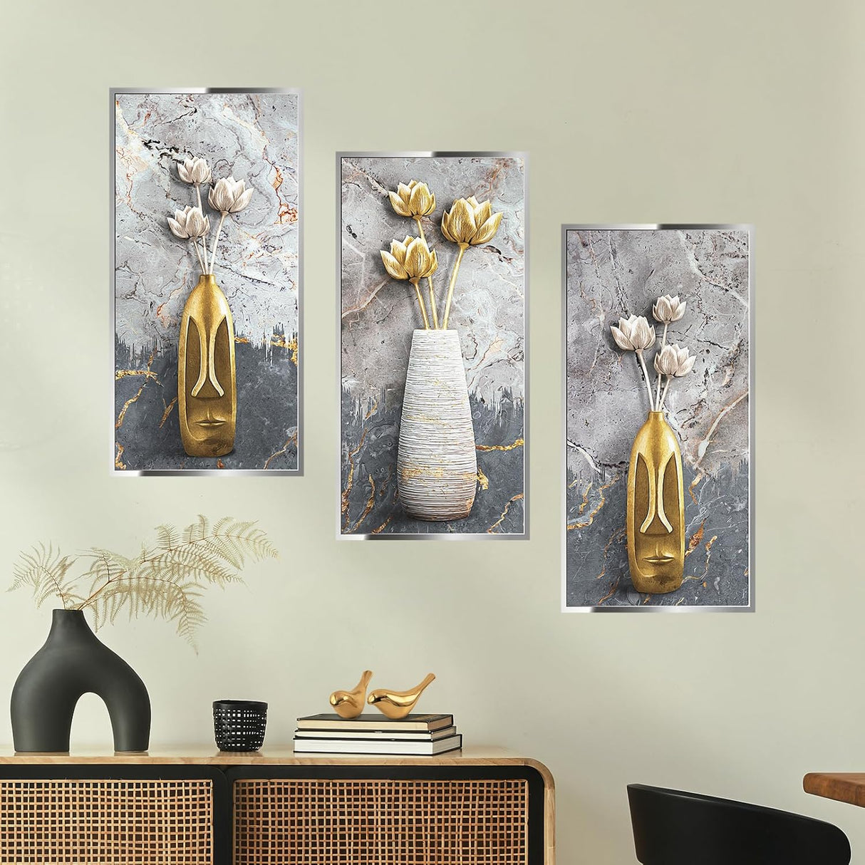 Pegatinas de Pared 3D Lotus, Set de 3, Adhesivas, 11.8x23.6