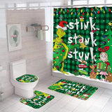 Juego de Cortina de Baño Navidad, incluye Alfombras y Ganchos