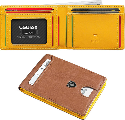 Billetera Slim GSOIAX RFID, Cuero, Bifold, Clip de Dinero