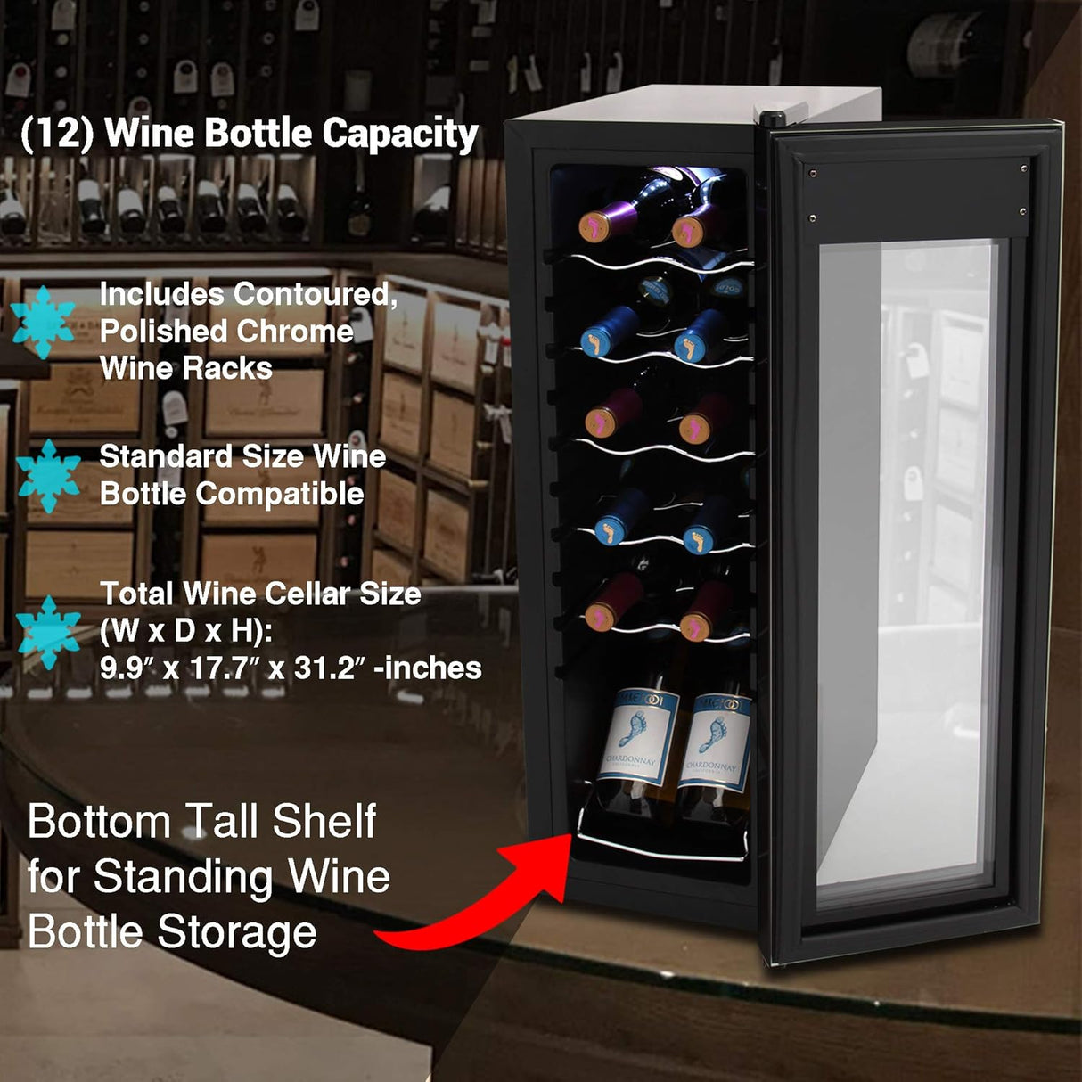 Refrigerador de vino NutriChef para 12 botellas termoeléctrico