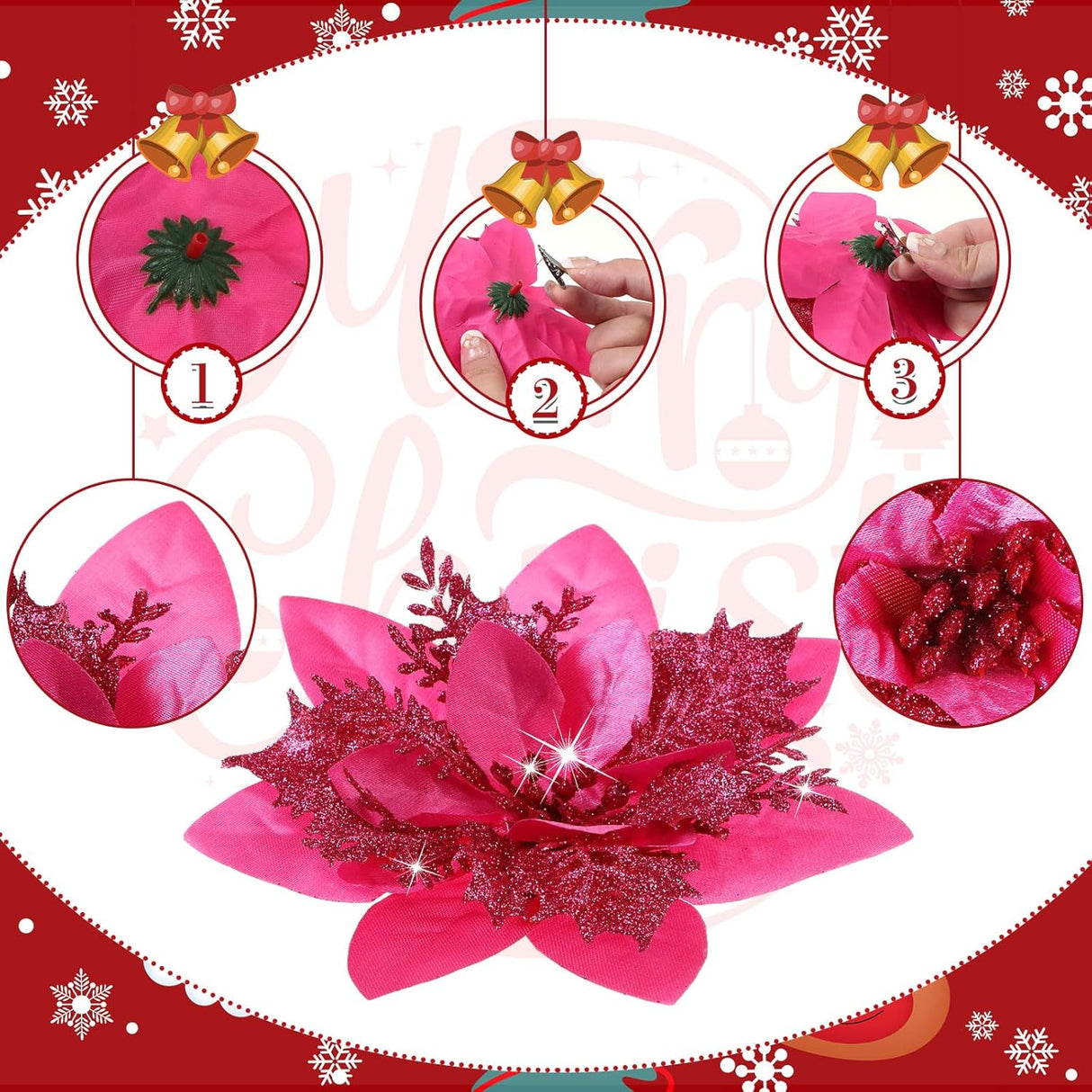 Flores Poinsettia Artificiales, Decoración Navidad, 36 Piezas