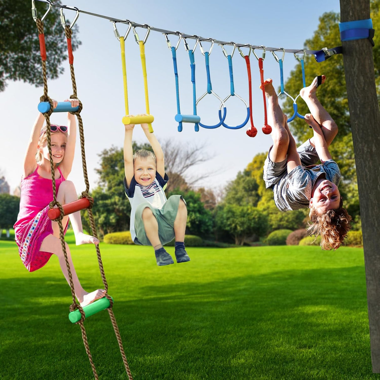 Curso de obstáculos Ninja para niños, con 11 accesorios, 56FT