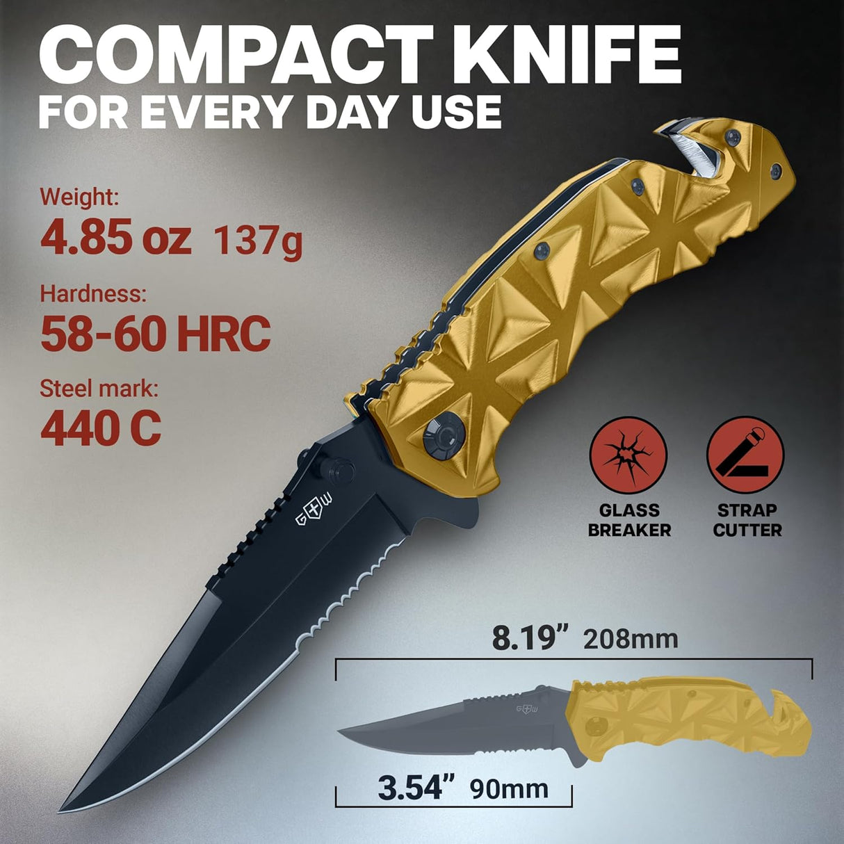 Cuchillo táctico plegable con cortador de alambre y rompedor