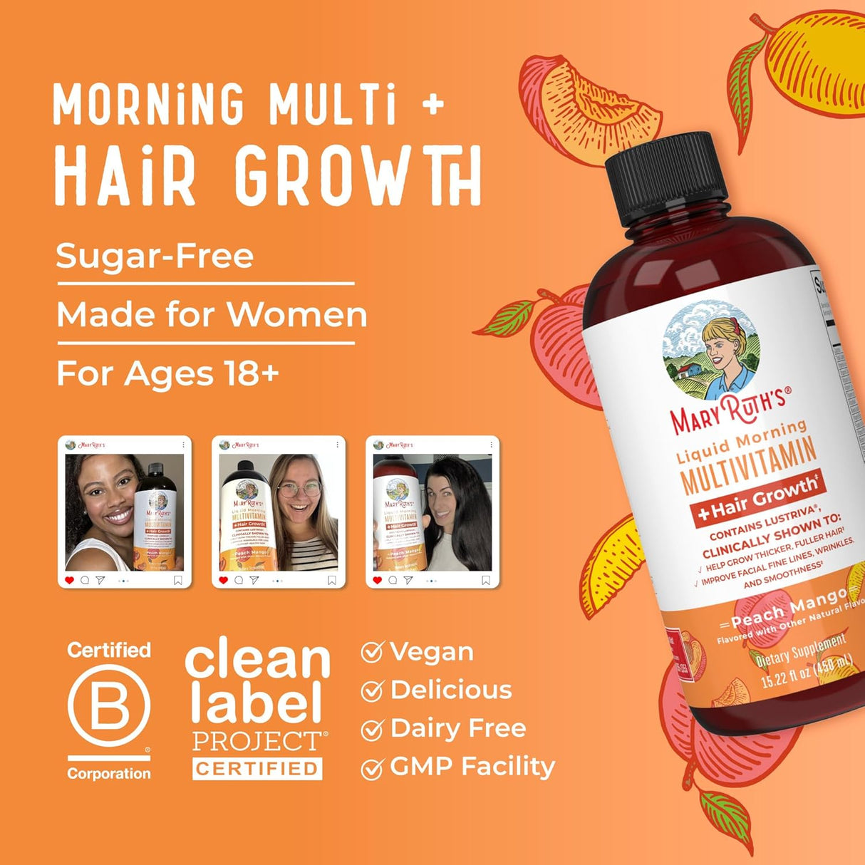 Multivitamínico Líquido MaryRuth's + Lustriva para Mujeres 15.22 oz