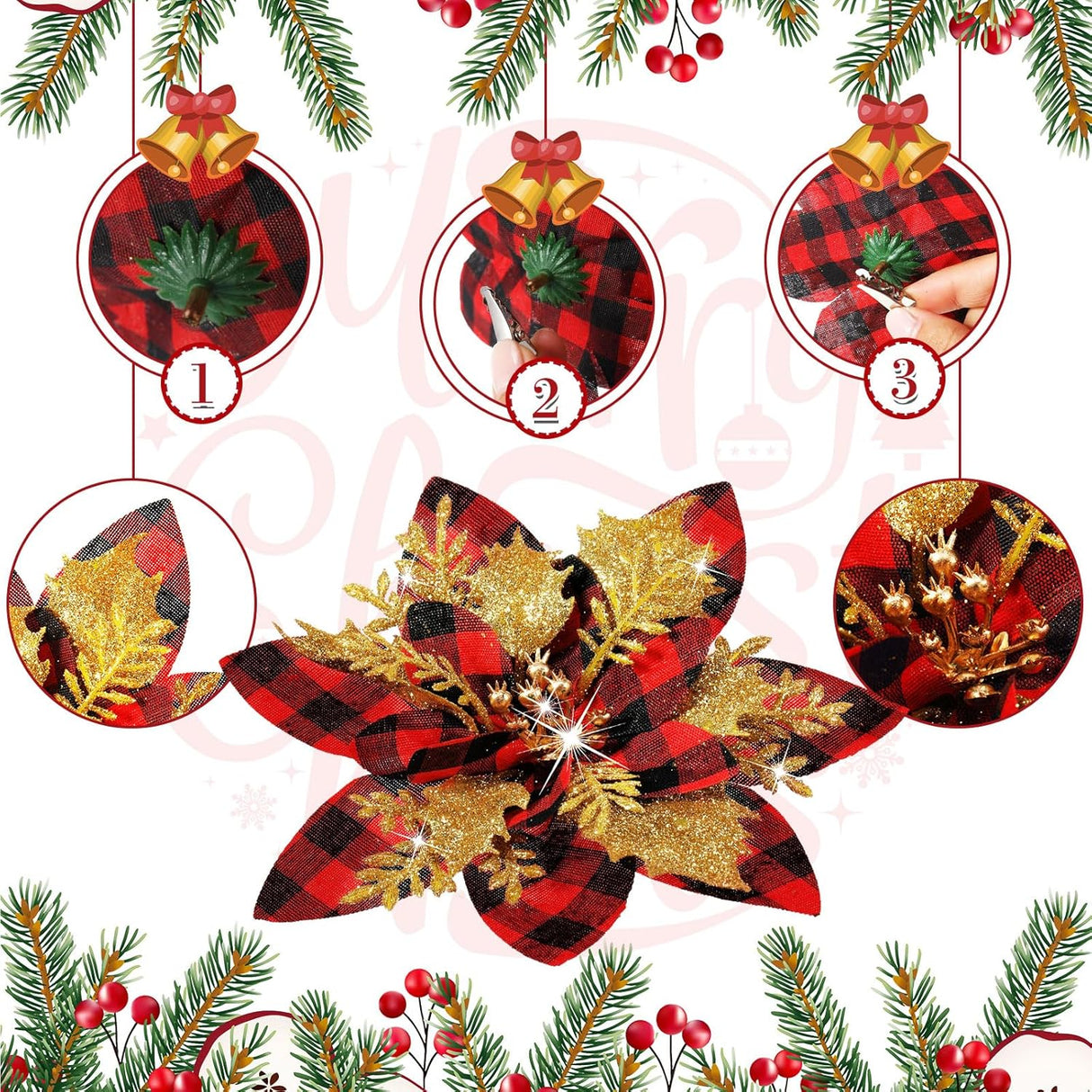 Flores Poinsettia Artificial 36 Pcs, Decoraciones de Navidad