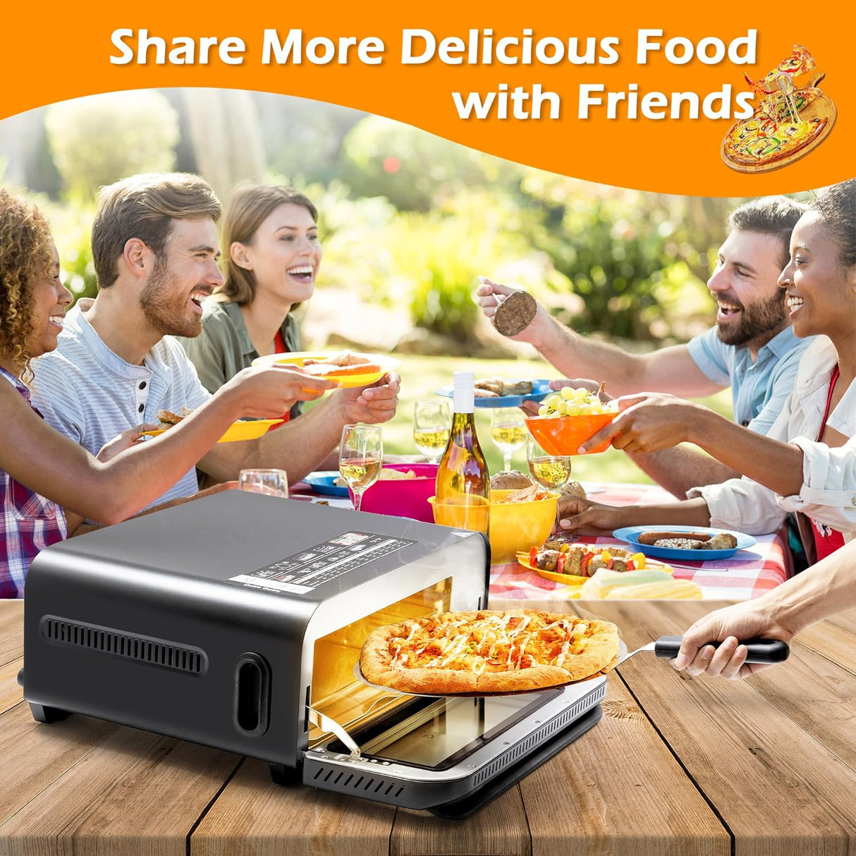 Horno de pizza eléctrico 800°F, portátil 12” para casa y comercio