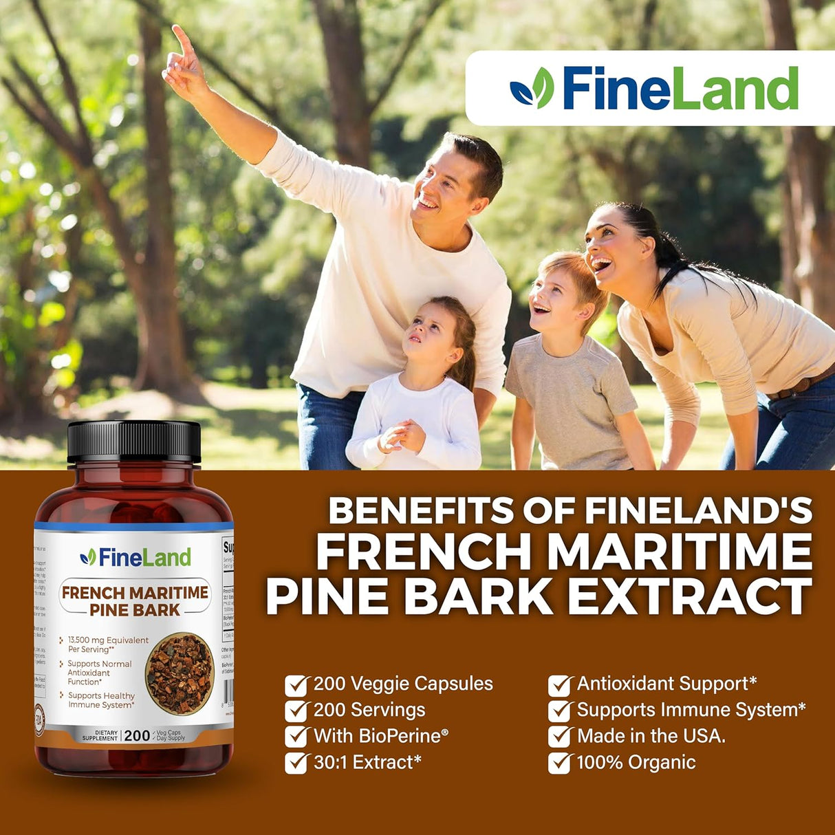 Extracto de Corteza de Pino Francés FineLand 450 mg 200 Caps