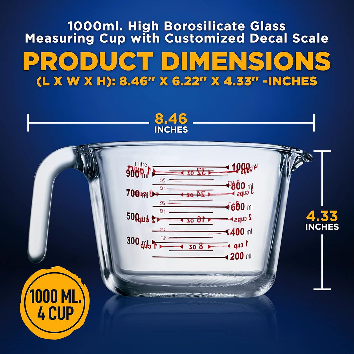 Vaso medidor de vidrio de 1 litro NutriChef