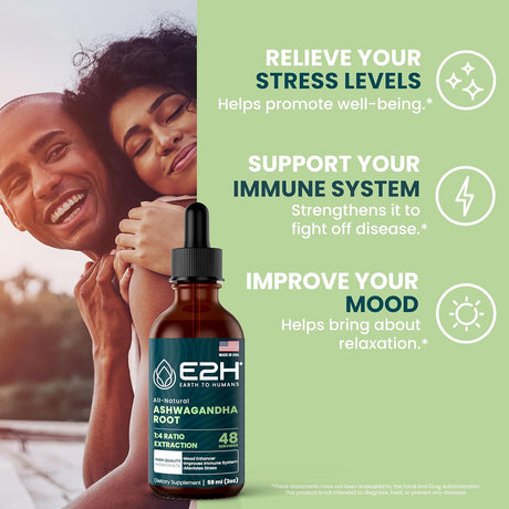 Gotas de Ashwagandha E2H - Suplemento Natural 2 Fl Oz