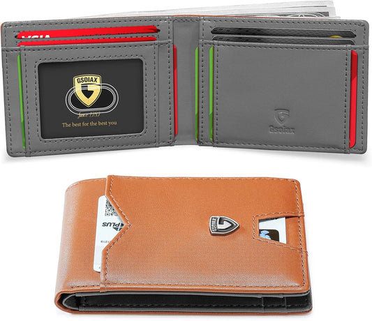 Billetera Slim GSOIAX para Hombre Cuero Minimalista RFID Bifold