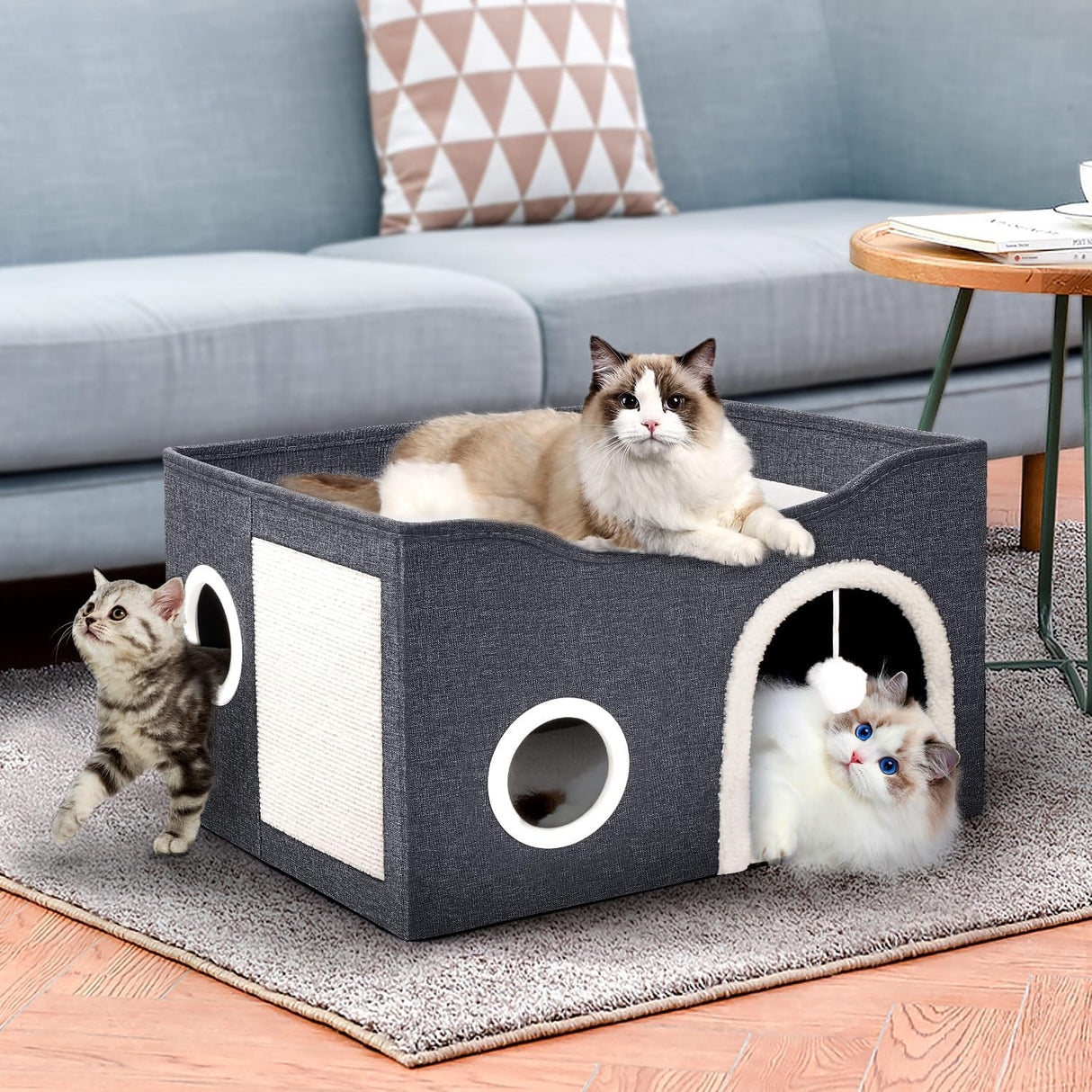 Casa para Gatos Heeyoo - Cueva Grande con Rascador y Pelota