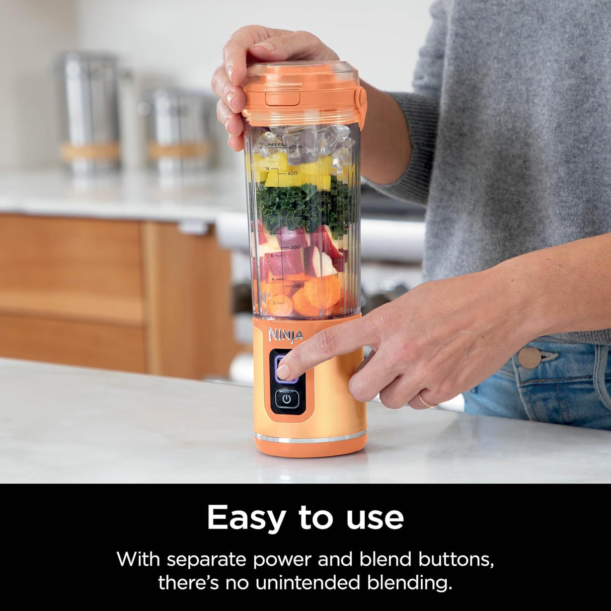 Licuadora portátil Ninja, 18oz, recargable USB-C, BC151AO