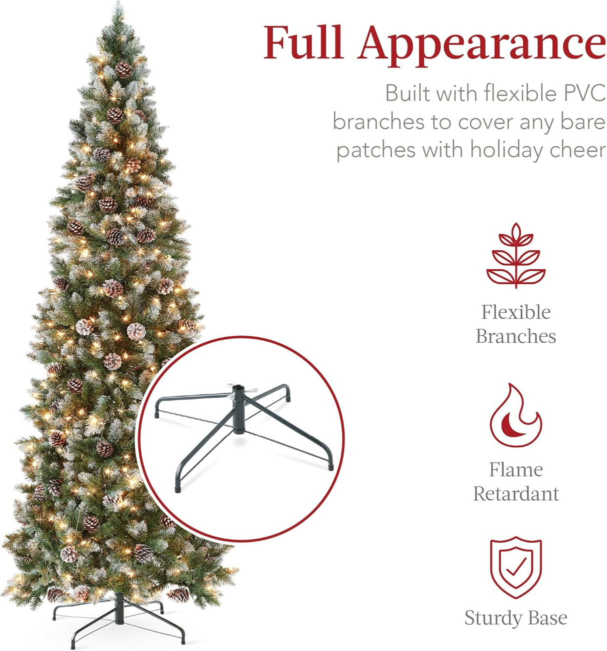 Árbol de Navidad 7.5ft Best Choice Products, Flocked, Modelo Slim