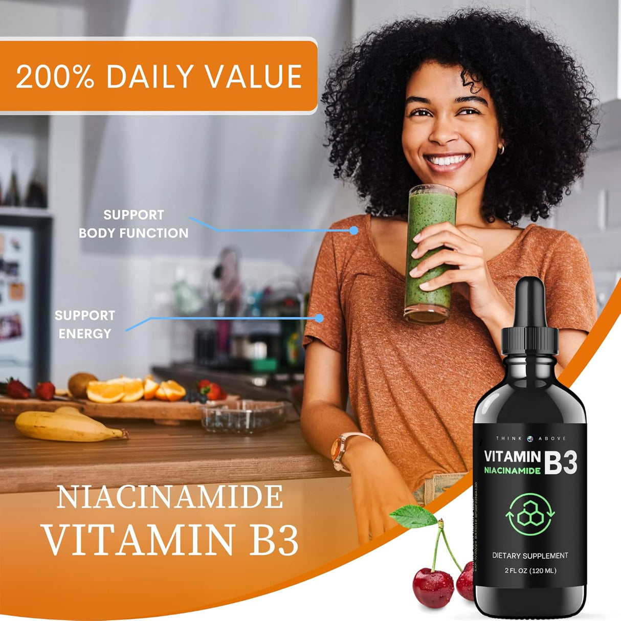 Suplemento líquido de vitamina B3  como niacinamida 120ml
