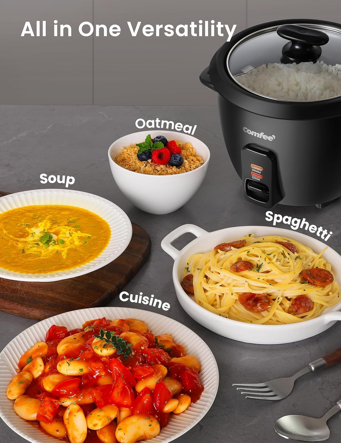 Arrocera COMFEE, 6 Tazas Cocidas, Bowl Antiadherente, Modelo