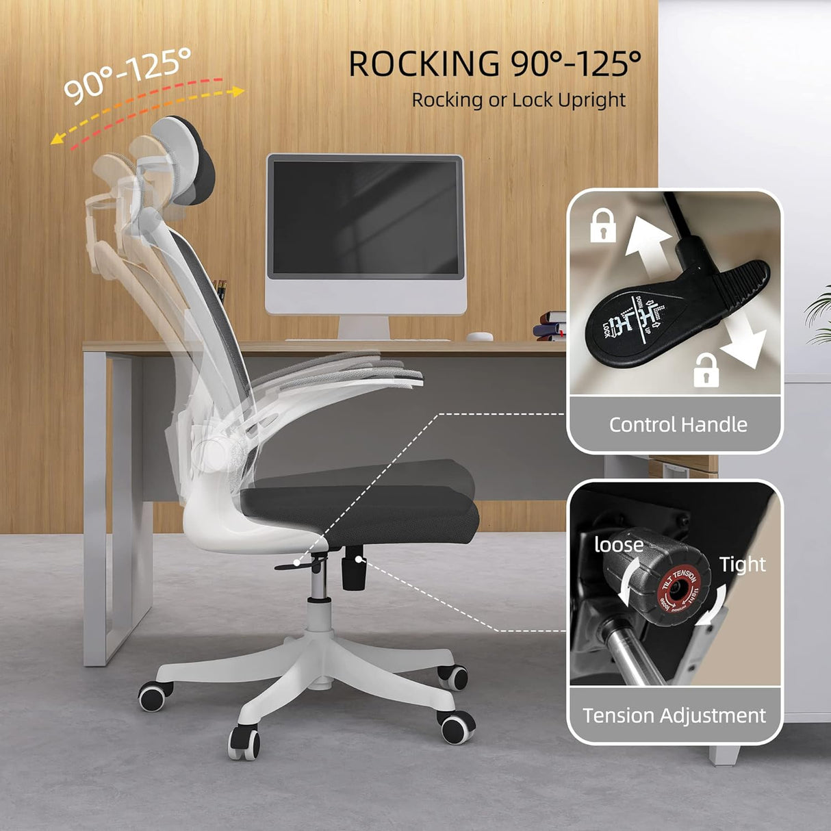 Oficina Silla Ergonómica con Soporte Lumbar y Reposacabezas 3D