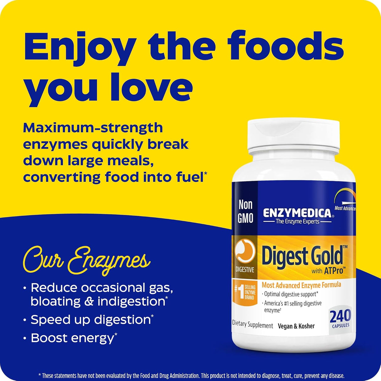 Suplemento Enzymedica Digest Gold + ATPro enzimática 240 und