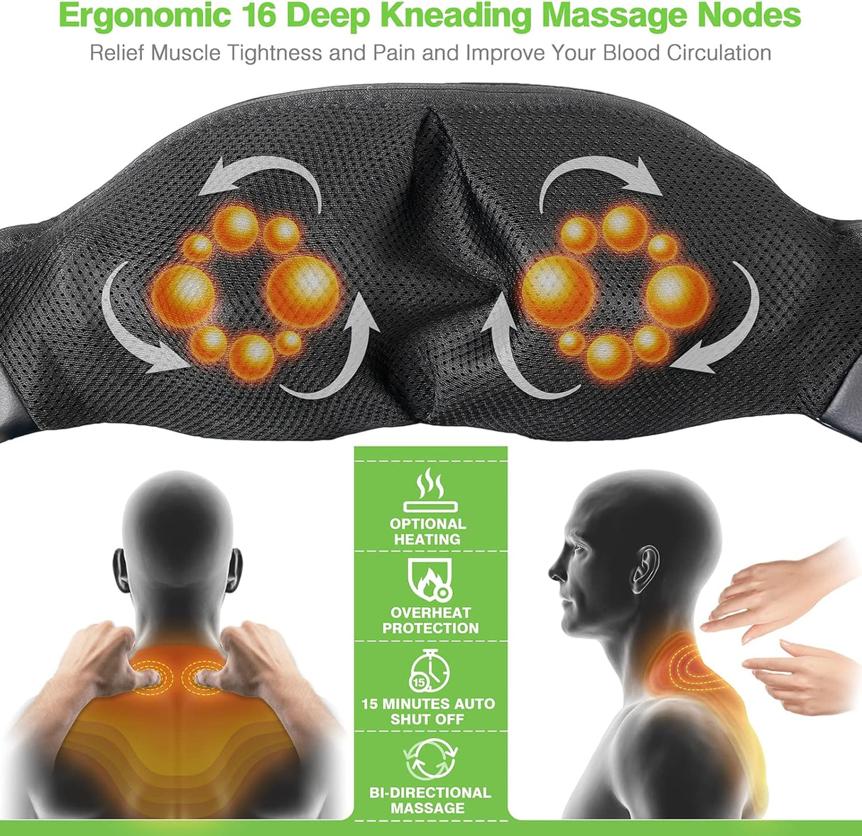 Masajeador Shiatsu Cotsoco con Calor, Alivio Muscular 3D
