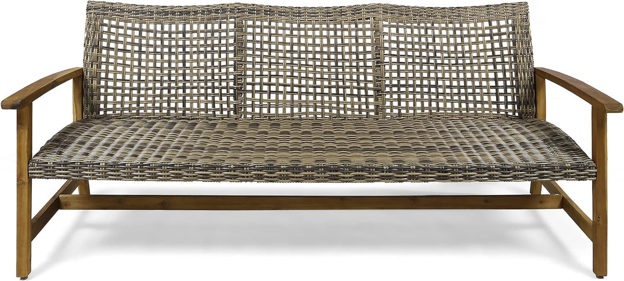 Sofá de madera y mimbre para exterior Marcia 75.50x31.00x31.50