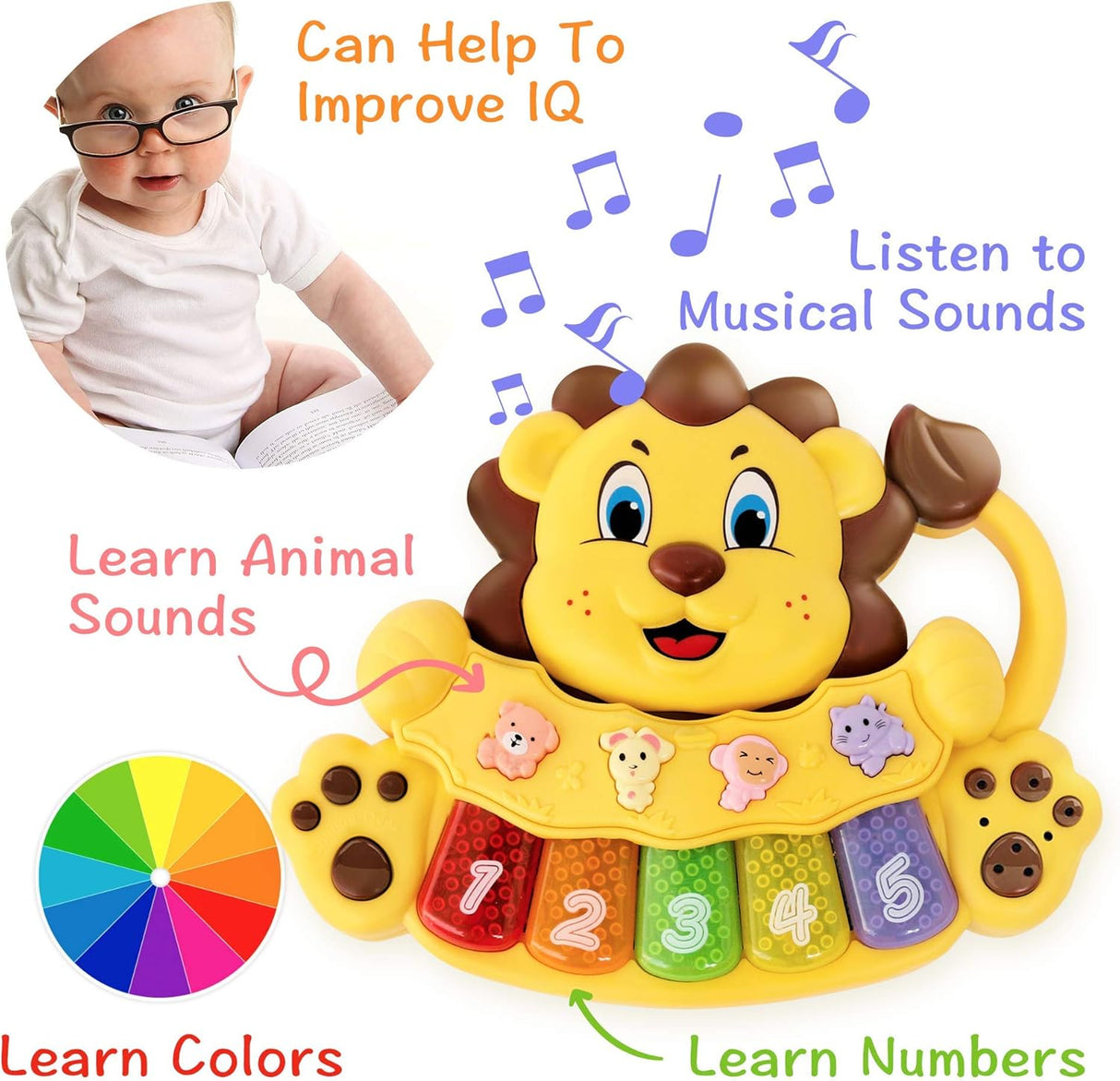 Juguete Musical León para Bebés - 5 Teclas Iluminadas - Interactivo