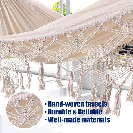 Hamaca Anyoo de Algodón, Deluxe con Borlas, Soporta 450lbs