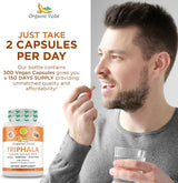 Polvo de Triphala Orgánico 300 Cápsulas - Organic Veda 1000mg