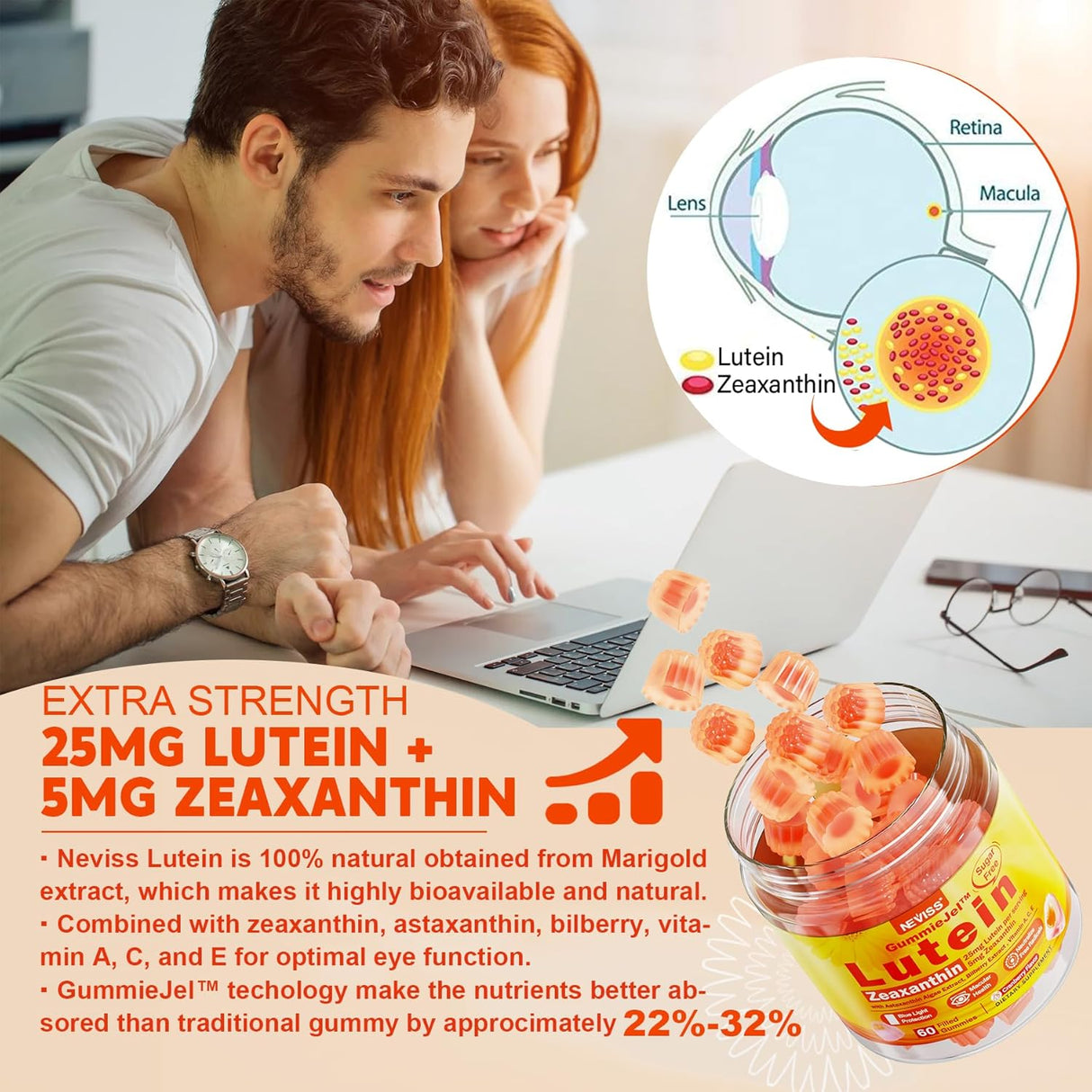 Suplementos Gomitas rellenas de luteína y zeaxantina  25 mg