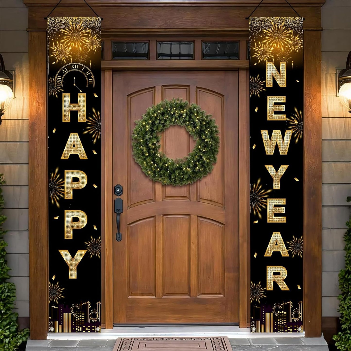 Banderas de Puerta Feliz Año Nuevo - Decoración 71x12 Pulgadas