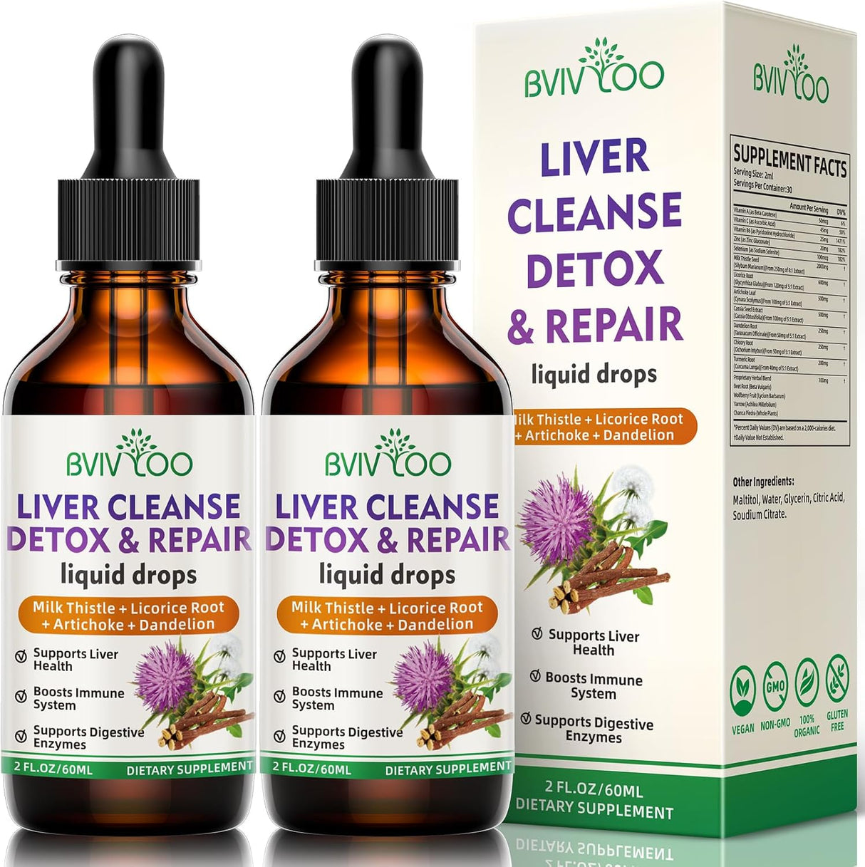 Pack de gotas para hígado, 2000mg, vegano, no GMO, 4oz