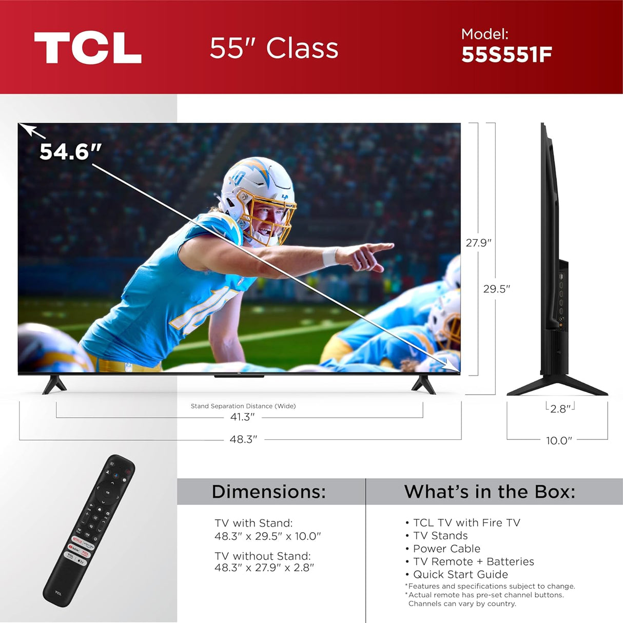 Televisor TCL 55 UHD 4K Smart TV, Dolby Vision, 55S551F