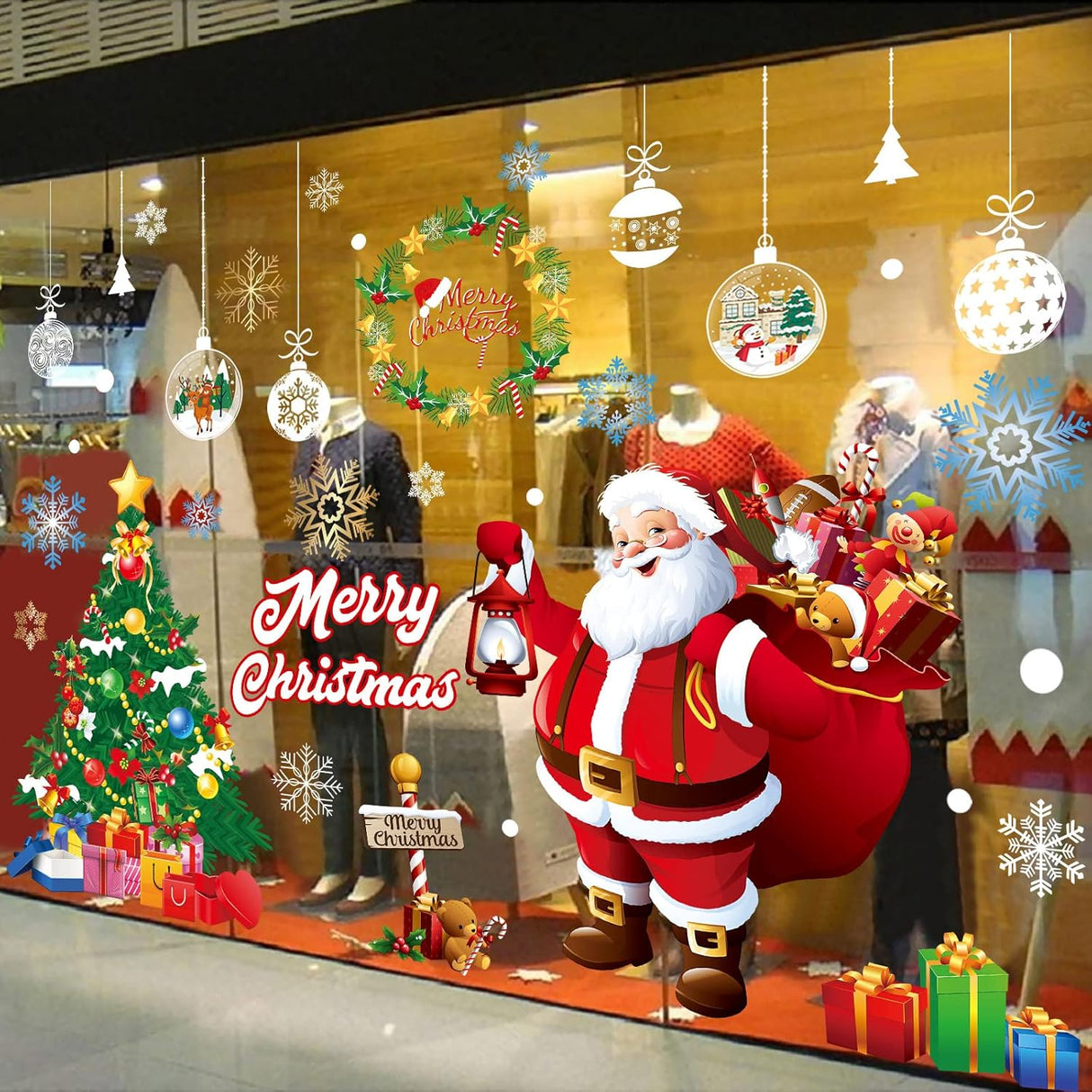 Adhesivos Navideños Yusongirl, Santa, Árbol, Nieve, Reutilizables