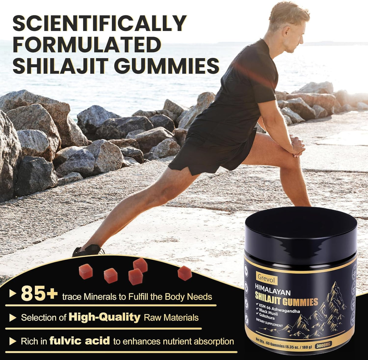 Gomitas de Shilajit Himalayo con Ashwagandha, 60u
