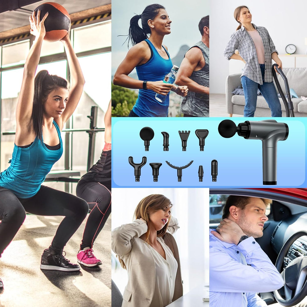 Masajeador Eléctrico Profundo, 30 Velocidades, 9 Accesorios