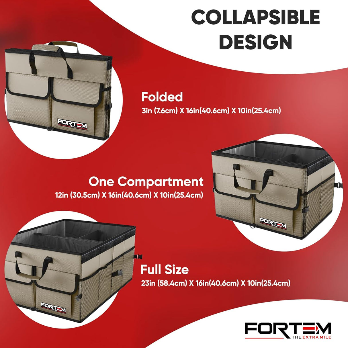 Organizador de Maletero FORTEM, Colapsable 65L, Antideslizante