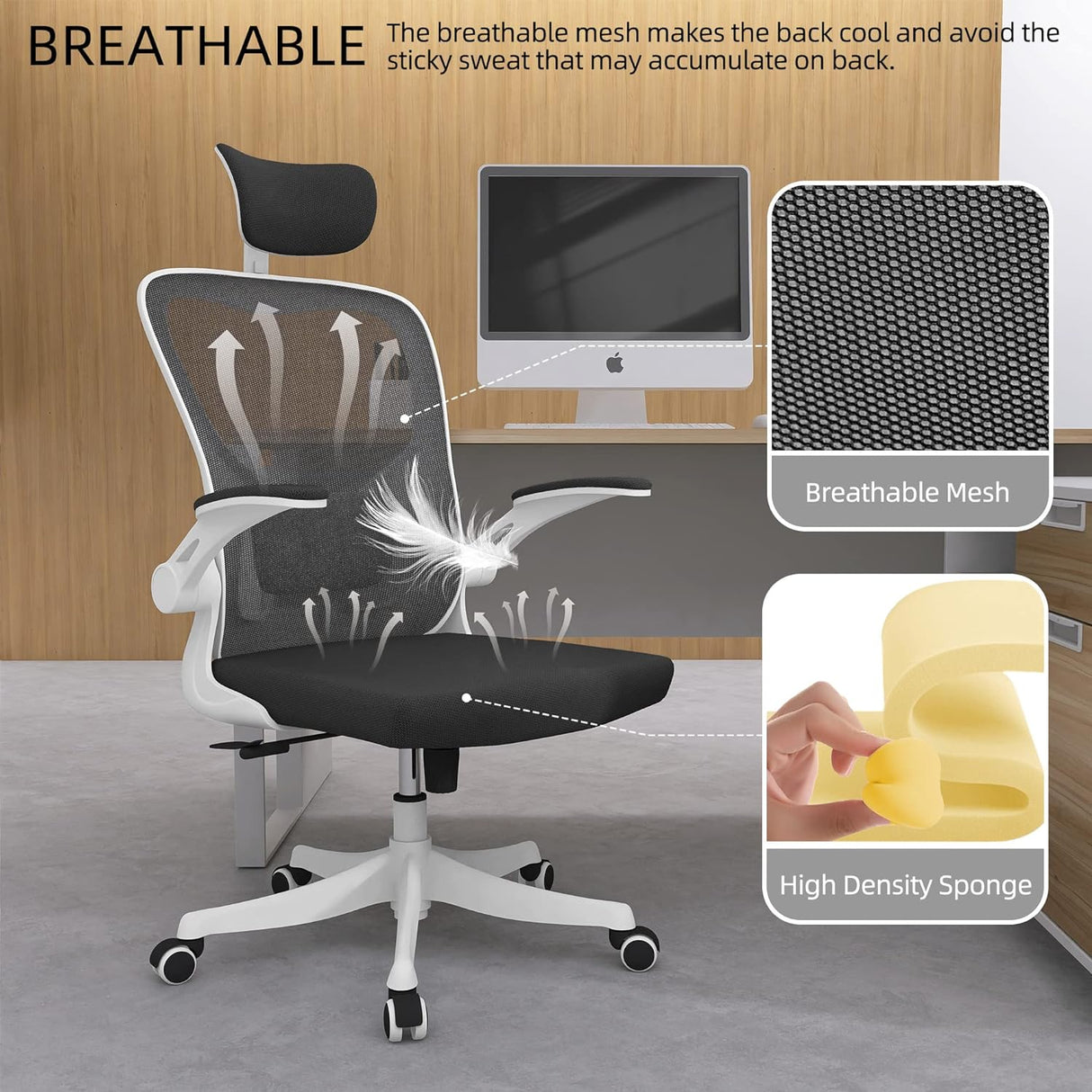 Oficina Silla Ergonómica con Soporte Lumbar y Reposacabezas 3D