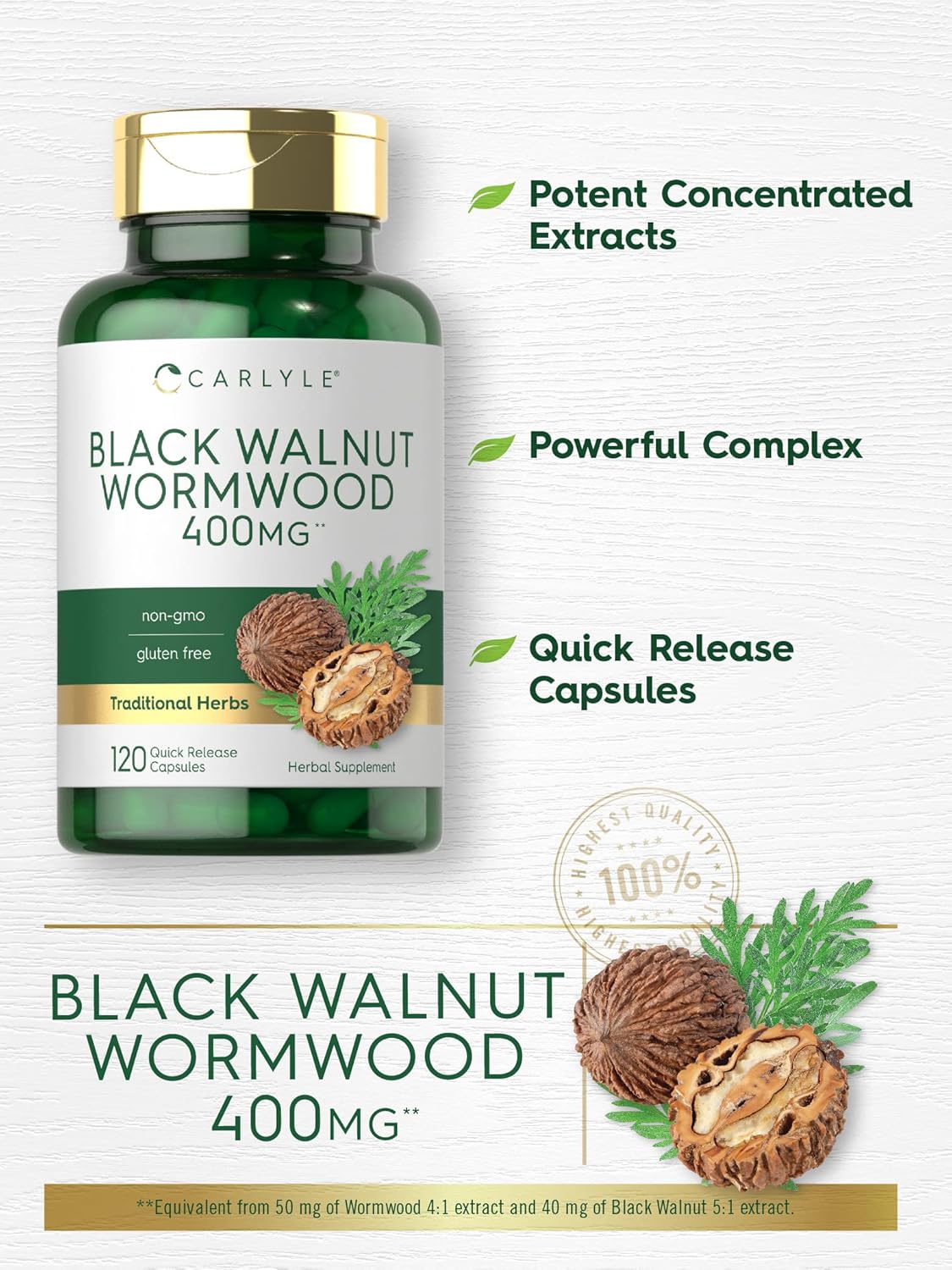Carlyle Black Walnut Wormwood Cápsulas herbal 120