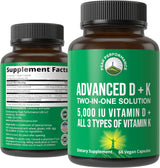 Suplemento de Vitamina D 5000 IU Peak Performance, K1, K2, MK7
