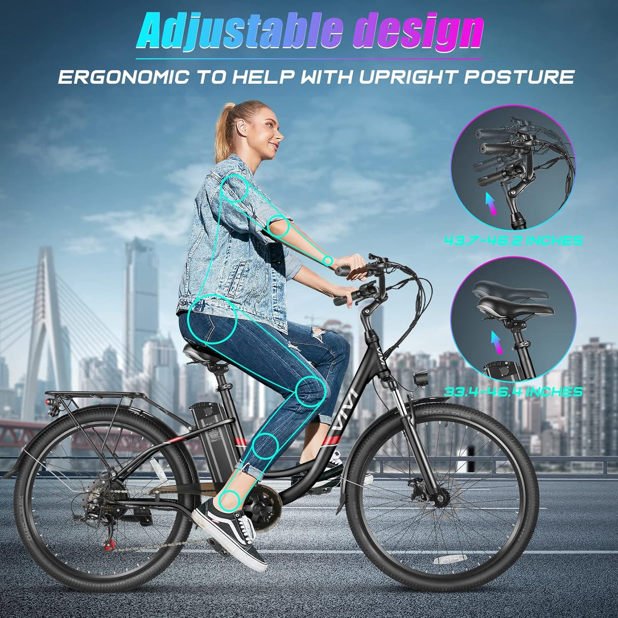 Bicicleta Eléctrica Vivi 750W, Batería Removible, 50 Millas