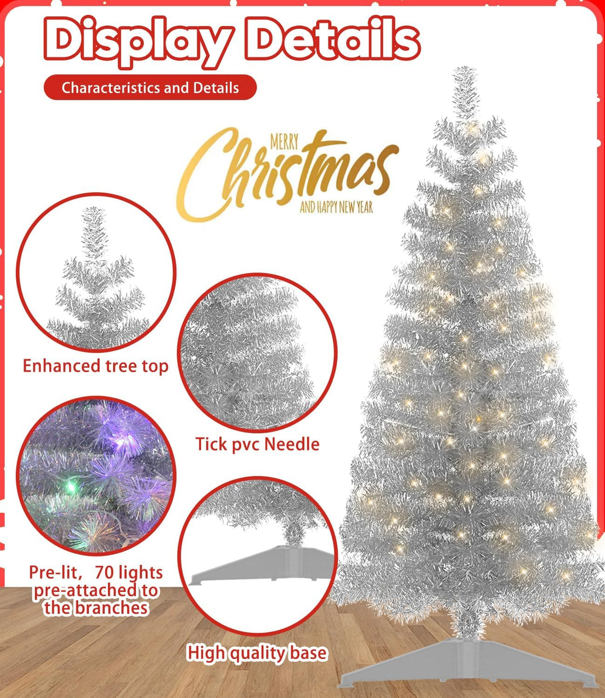 Árbol de Navidad Artificial Preiluminado, luces cálidas y coloridas, 4 pies